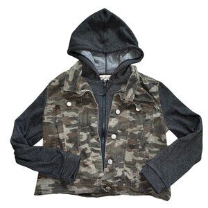 Wallflower Hooded Knit Sleeve Camouflage Jacket-Gray/Green-Size XL-GUC